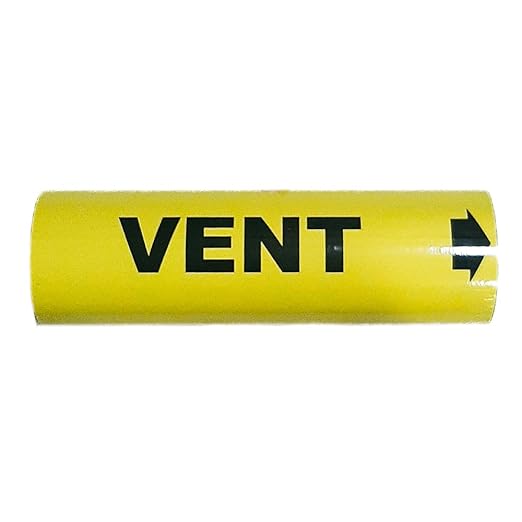 Industrial Pipe Marker Labels, Yellow with Black Text, Directional Arrows Vent + Arrow