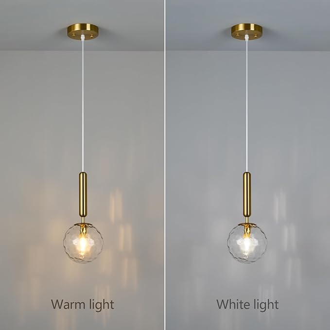 Modern Gold Pendant Light Hanging Fixture Light for Kitchen Island Mid Century with Globe Pendant Light Clear Glass Pendant Lighting for Living Room Bedroom Entryway (2 Pack)
