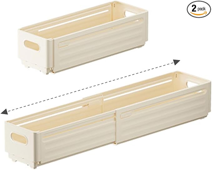 Foldable Storage Bins, 2 Pack Plastic Expandable Boxes for Organizing, Adjustable from 11-18.8" Drawer Organizers Separators Dividers for Bedroom Kitchen Utensils Tools Closet, Small