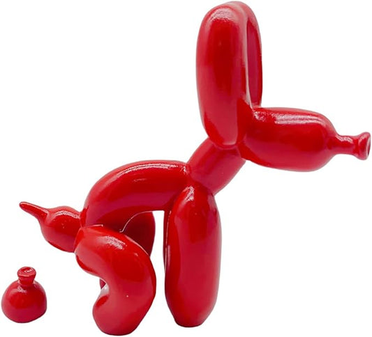 Balloon Dog Mini Poop Dog Decoration Desktop in Living Room Art Animal Small Statue,Bookshelf Decor(Red)