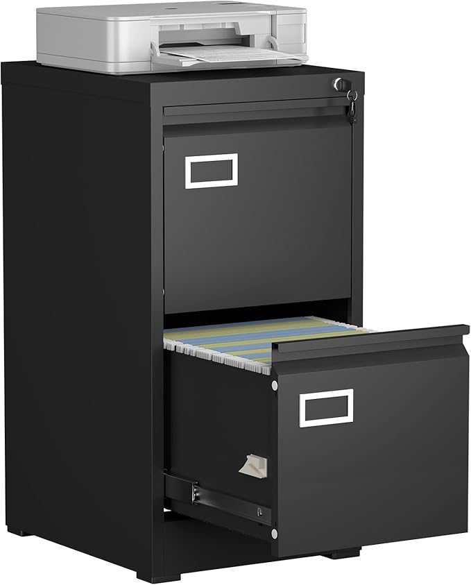Filing Cabinet,2 Drawer File Cabinet with Lock,Small Filing Cabinets for Home Office,Letters/Legal/A4,Assembly Required,Black