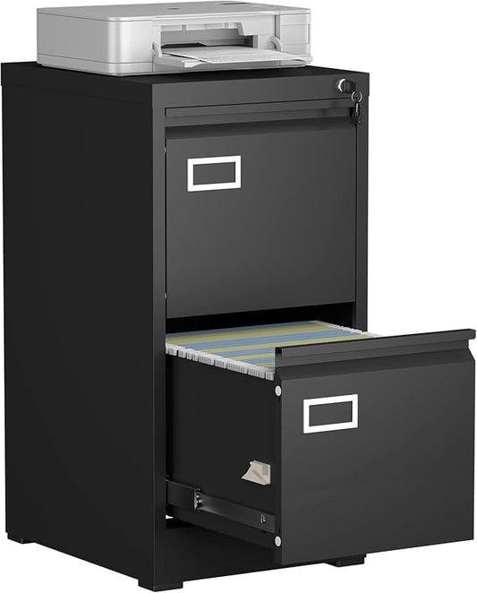 Filing Cabinet,2 Drawer File Cabinet with Lock,Small Filing Cabinets for Home Office,Letters/Legal/A4,Assembly Required,Black