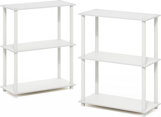 Furinno Turn-N-Tube 3-Tier Compact Multipurpose Shelf Display Rack, White/White, Set of 2