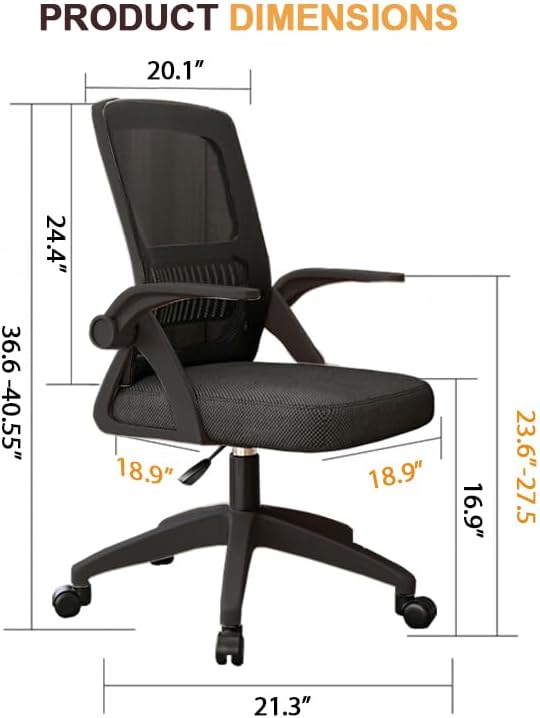 Home Office Chair Ergonomic Breathable Mesh Chair High Back with Adjustable Height Swivel with Flip-Up Arms and Lumbar Support