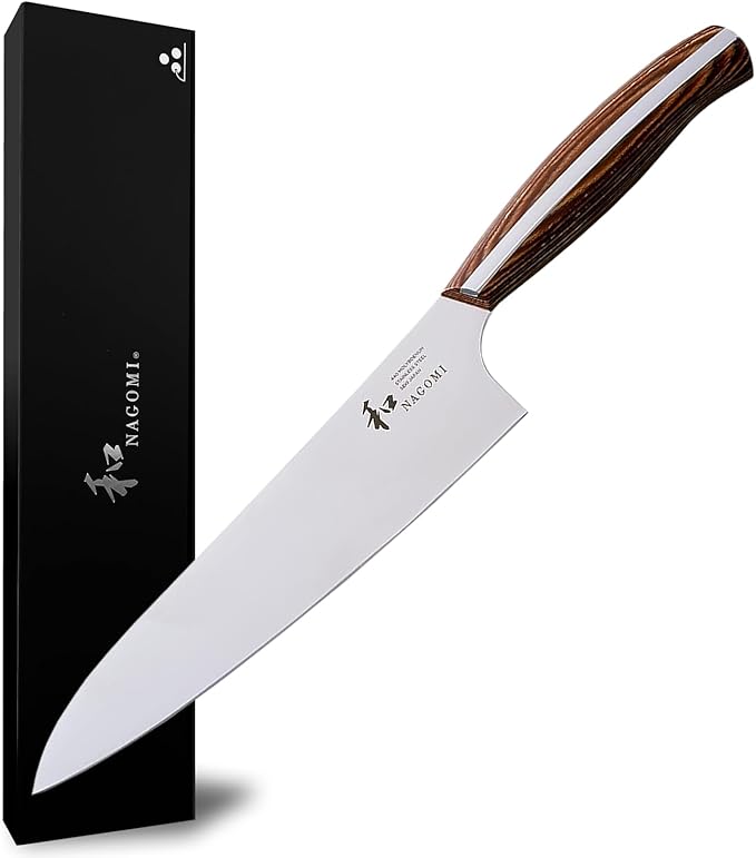 NAGOMI] 8 inch Chef Knife | Stainless Steel HRC58 Professional Japanese Kitchen Cooking Knife with Ergonomic Handle for Thick Meat and Fish | Stylish Gift Box