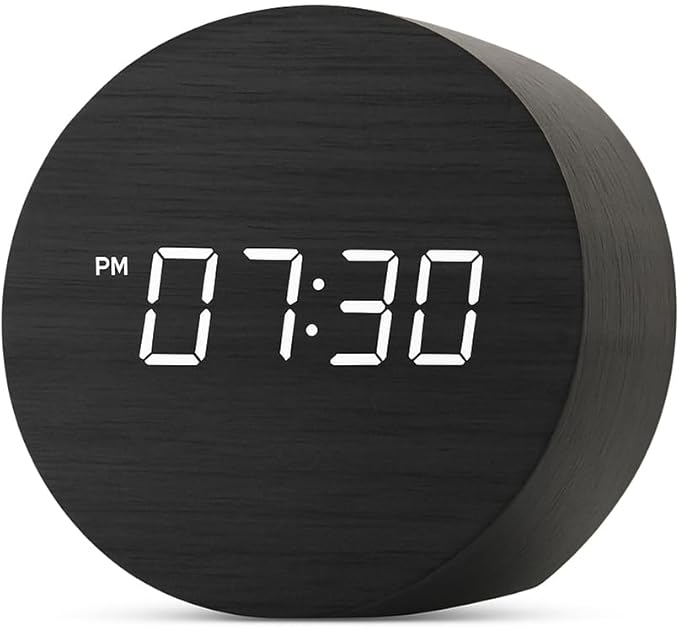 Wooden Alarm Clock Led Aesthetic Modern Alarm Digital Led Light for Desk with Large Display Elegant Aesthetic Gift (Black)