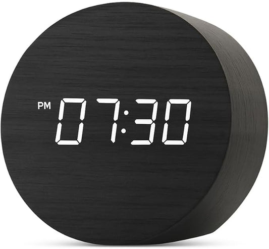 Wooden Alarm Clock Led Aesthetic Modern Alarm Digital Led Light for Desk with Large Display Elegant Aesthetic Gift (Black)