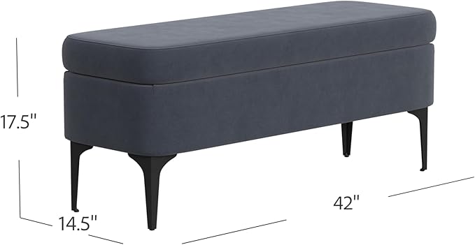 HomePop Upholstered Storage Bench with Metal Leg Home Décor|Bench with Storage for Living Room & Entryway - Blue Velvet