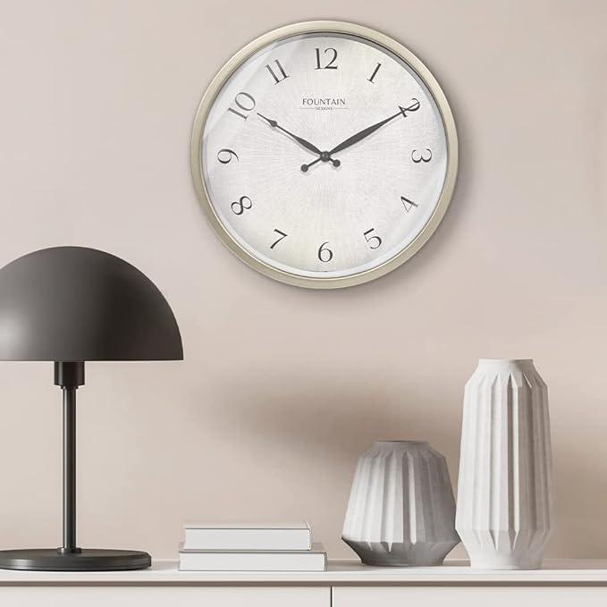 12 Inch Small Modern Farmhouse Wall Clock, Non Ticking Silent Clock, Modern and Vintage (Morning Silver)