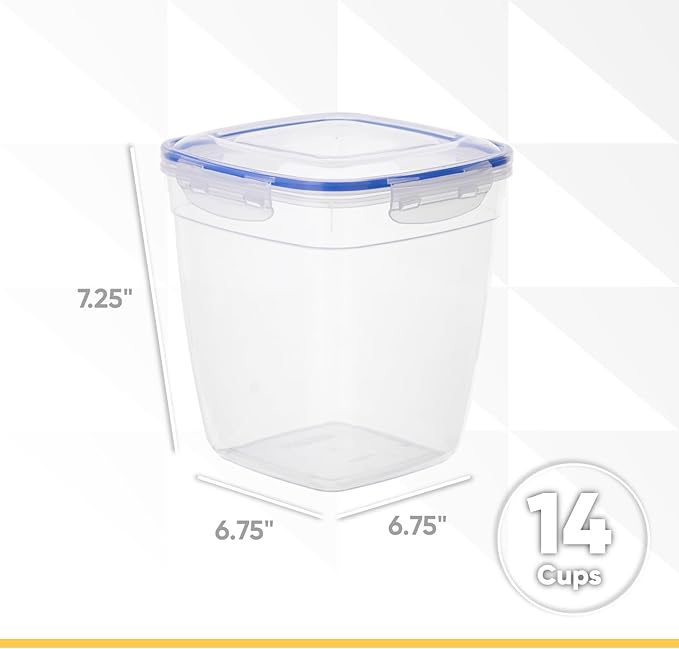 Superio Plastic Food Storage Containers with airtight Lid for Pantry, Fridge- BPA Free, Leakproof Sealed Container- Microwave, Dishwasher and Freezer Safe, Clear (14 Cup- 4 Pack)