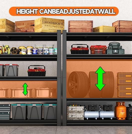 72" H Metal Garage Shelving Units Shelves for Organization Storage Shelves 3000Lbs 5-Tier Adjustable Metal Storage Rack Shelf Garage Shelf Organizer for Industries Basement Pantry Warehouse, Black