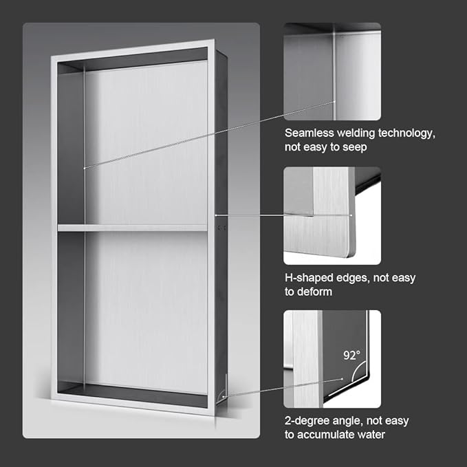 Shower Niche, 12"x24" No Tile Needed, The Insert Storage Rectangle Double Shower Shelf is Easy to Install, Stainless Steel, Brushed Nickel