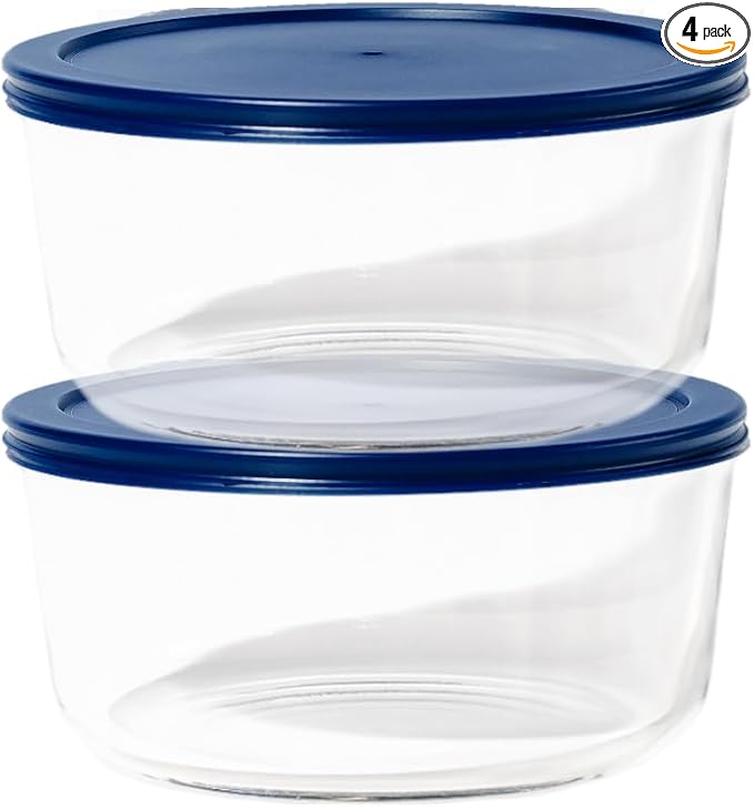 4-Piece Glass Food Storage Containers Set (2 Containers + 2 BPA-Free Lids) | 6.5-Cup, Leakproof | Microwave, Freezer, Oven & Dishwasher Safe | Ideal for Meal Prep & Pantry Organization, Blue