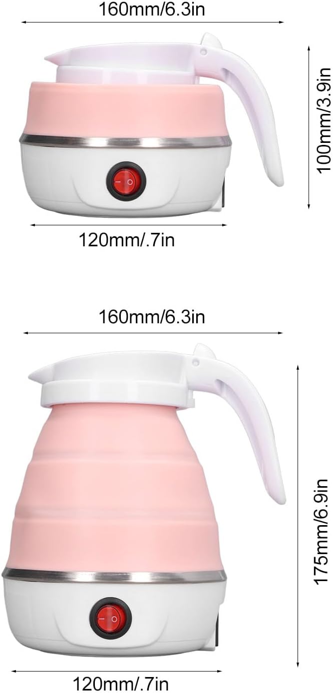 Folding Electric Kettle, US Plug 110V 400W Collapsible Hot Water Kettle with Detachable Power Cord for Desktop (Pink)