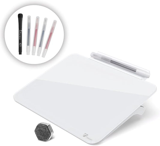 TOWON Small Glass Dry Erase Board, Desk White Board with Standing, Mini Whiteboard Easel Pad Set, Stenography Artifact for Office, Home and School Supplies, 8x6 Inches, White