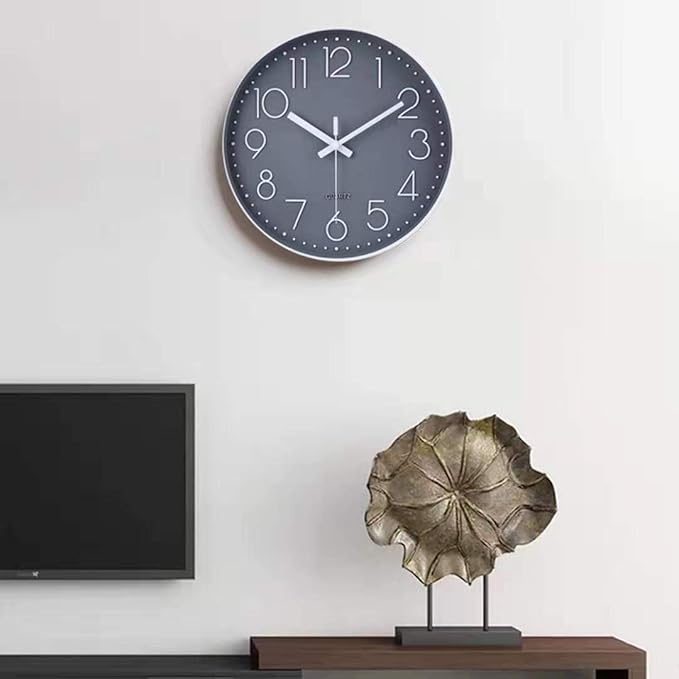 jomparis 10 Inch Gray Wall Clock Battery Operated Silent & Non-Ticking Wall Clock for Home, Bathroom, Bedroom, Kitchen