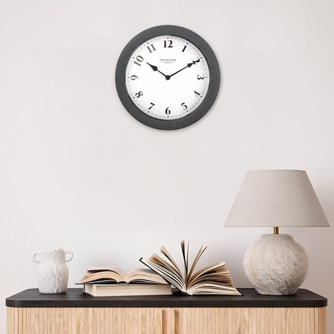 8.26" Small Nordic Indoor/Outdoor Clock, Waterproof & Weatherpoof Clock for Bathroom, Patio,Pool and Kitchen,Modern Style (Gray Sandstone Finish)