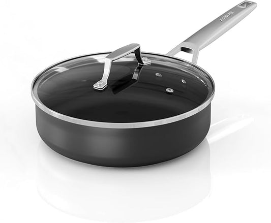 MsMk 3.0 Quart Nonstick Deep Frying with Lid, 9.5 Inch Titanium and Ceramic Nonstick Saute Pan with Lid, Stay Cool Handle, Induction Cookware, Oven & Dishwasher Safe, PFOA PFOS APEO Free