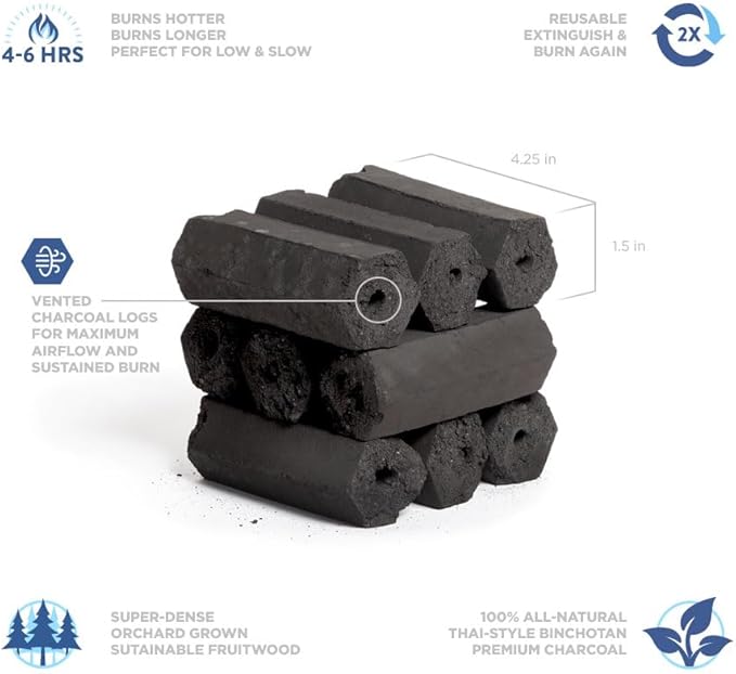 Nomad Fire 100% All-Natural Hardwood Charcoal | 10 LBS | Thai-Style Binchotan | Long Burning (4-6 hrs), High Heat, Low Ash, Low Smoke. Pro Charcoal for Nomad, Kettles, Kamados, Charcoal Smokers