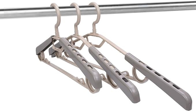 6-Pack Heavy Duty Plastic Extra-Wide Arm 15"-23" Suits Clothes Hangers with Swivel Hooks,Perfect for Coat,Jacket,Dress,Shirt,Trousers or Closet Space Saving,Grey&Tan