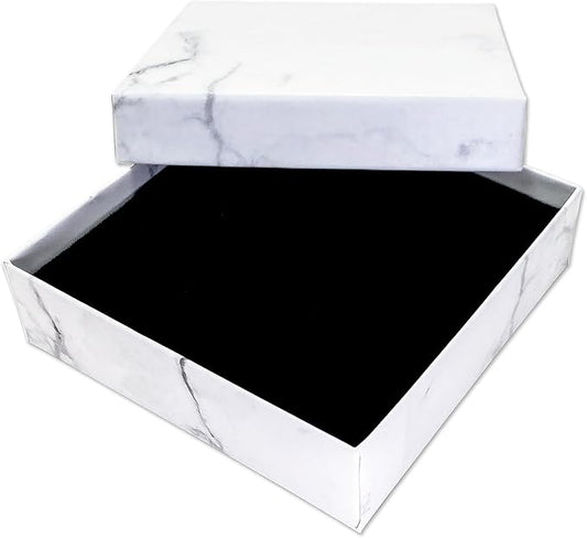 TheDisplayGuys - 24-Pack Cardboard Kraft Paper Jewelry Gift Boxes w. Velvet Padding - Necklace/Pendant - Marble White - #33 (3.5" x 3.5" x 1.0")