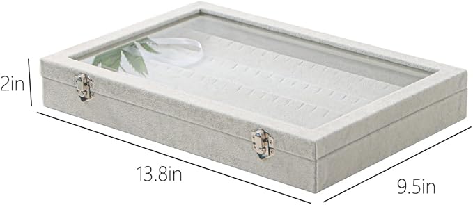 Coward Earring Organizer Tray Box, Grey Beige Velvet Earring Jewelry Display Storage Tray Case with Transparent Glass Lid for Home Drawer or Shop Selling