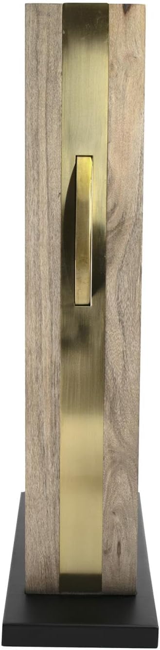 Howard Elliot Skoda Round Table Top Mirror with Stand, Table Desk Vanity Makeup Mirror with Stainless Steel Brushed Brass Frame & Mango Wood Base, Modern Accent Mirror Decor, Brass, 28.5 x 18 Inch