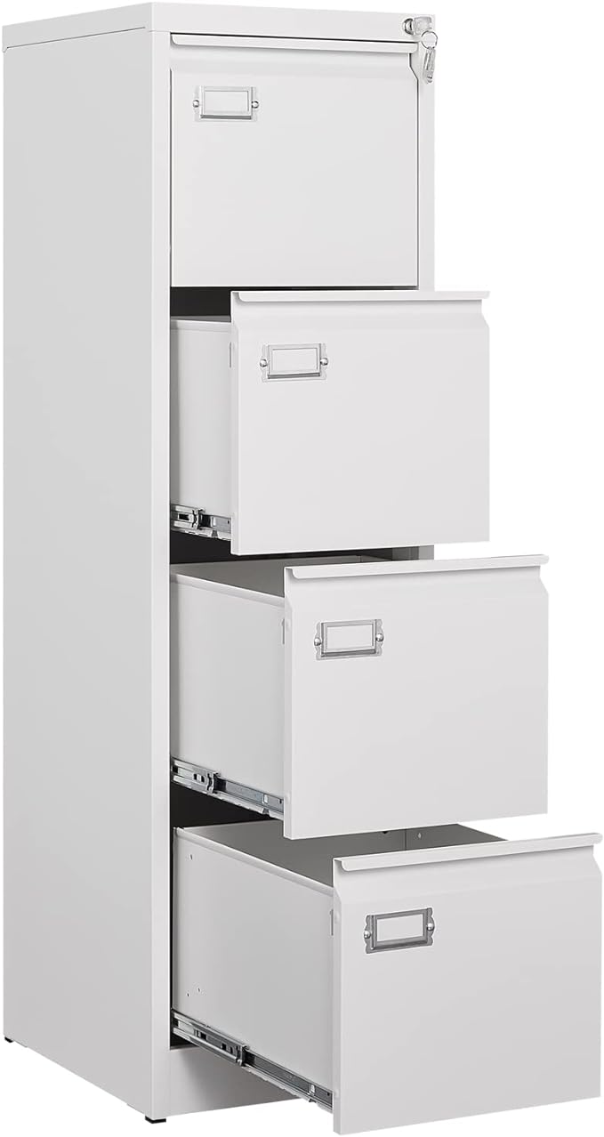 4 Drawer File Cabinet, Filing Cabinets for Home Office, Metal Vertical File Storage Cabinet with Lock, Locking File Cabinet for A4 Legal/Letter, 15" W x 17.7" D x 50.1" H, Assembly Required