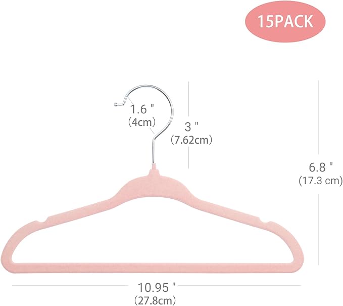 ManGotree Baby Hangers, Childrens Hanger Kids Coat Hangers with Ultra Thin & Non-Slip Design 15 Pack (Light Pink)