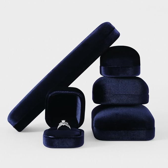 Resilient Velvet Ring Earrings Bracelet Necklace Display Box, Travel Mini Jewelry Organizer Case (Blue, Long Chain Box)