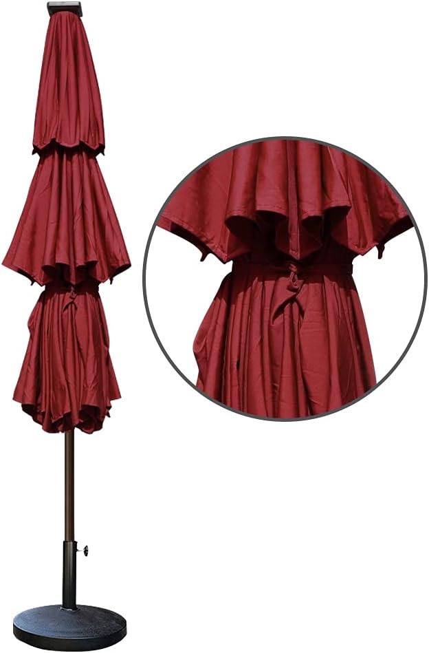 EliteShade USA 10-Year-Non-Fading Solar 9ft 3 Tiers Market Umbrella with 80 LED Lights Patio Umbrellas Outdoor Table with Ventilation,Burgundy