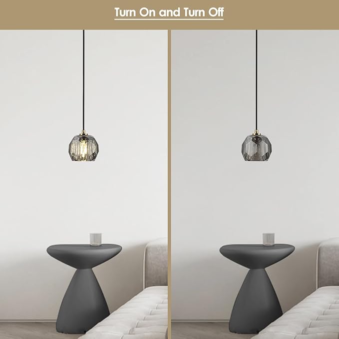 Crystal Pendant Light, Smoke Crystal Pendant Light Fixture Kitchen Island, Small Prism Pendant Hanging Lighting Fixture for Dining Room Bedroom