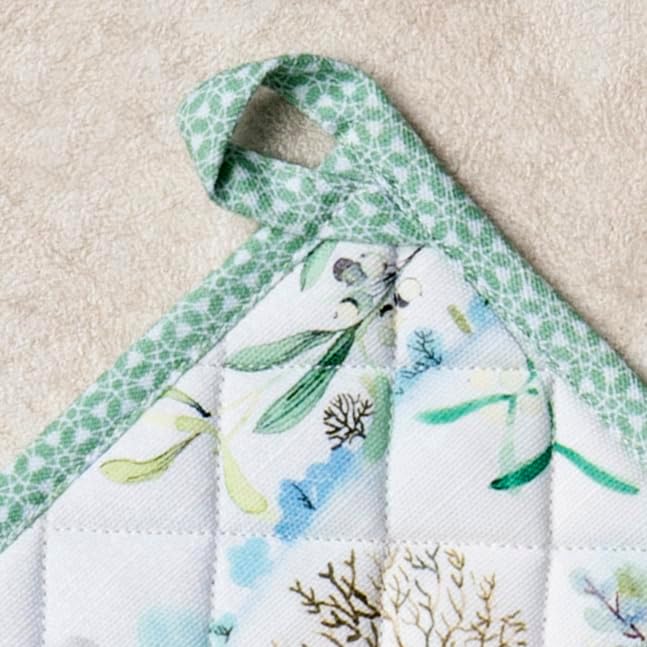 Maison d' Hermine Pot Holders Set 100% Cotton Heat Resistant Potholders 8" x 8" Hot Pads with Loop for Thanksgiving Christmas Decorations BBQ Cooking Baking Handling Hot Pans (Pack of 2, Snowy World)