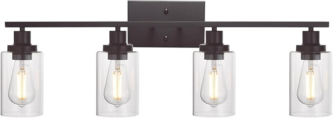 MELUCEE 4 Lights Wall Sconce Lighting Oil Rubbed Bronze Finished with Clear Glass, Bathroom Vanity Light Fixtures Wall Lights Bedroom Porch Kitchen Living Room (Patent No.: US D963914 S)