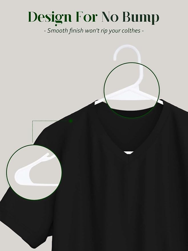 Cozymood Plastic Notched Hangers 50 Pack, Space Saving Tubular Clothes Hangers White, Slim Non-Slip Heavy Duty Plastic Hanger for Everyday Use, Standard Closet Hanger for Shirts, Coats, Dress, Skirts