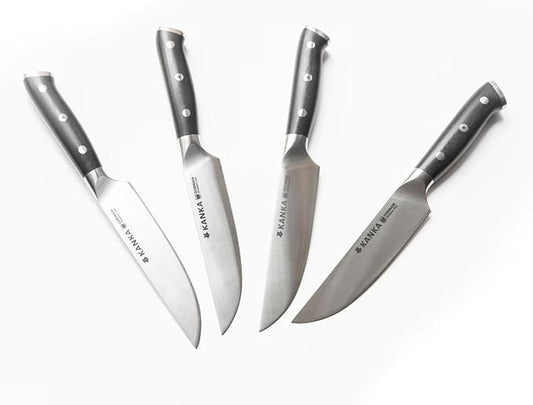 KANKA Steak Knives Set of 4 – German Stainless Steel Knife Set with 5" Blades & G10 Fiberglass Handle – Dishwasher Safe – Premium Steak Knife Gift Box
