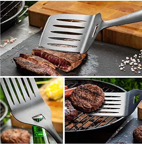 BBQ Set Grilling Tool Set, Heavy Duty, Spetula Fork Tong and 2 Skewers. (5 Piece.)