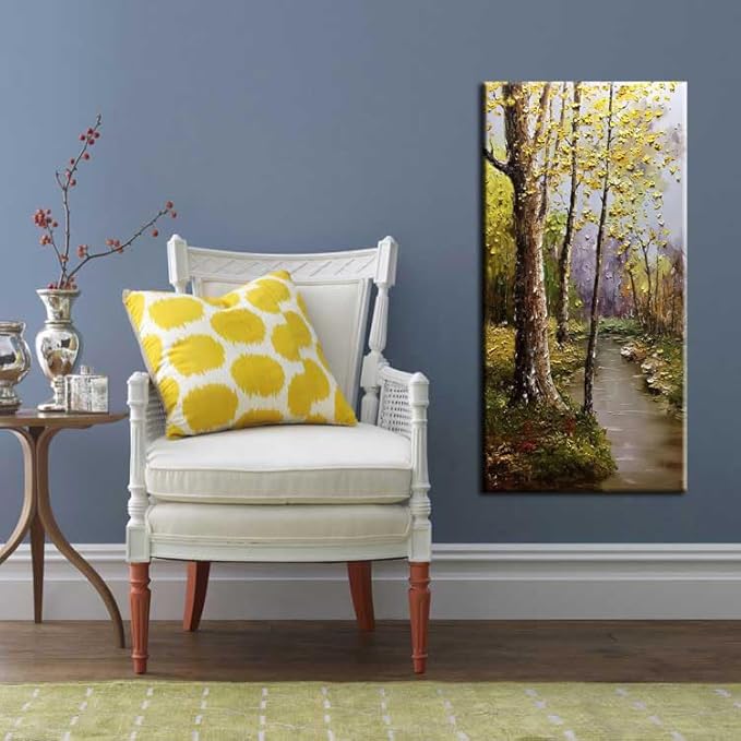 Tyed art- Contemporary Art Landscape Oil Painting On Canvas Abstract Textured Tree Painting hand-painted acrylic frame wall art Ready to hang 24x48inch