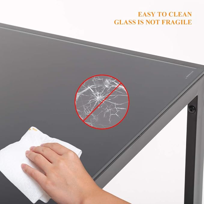 PayLessHere Dining Room Table Set 5-Piece Kitchen with 4 Faux Leather Metal Frame Chairs Rectangular Modern for Small Spaces w/Glass Tabletop Kitchen Table and Chairs, Black Glass