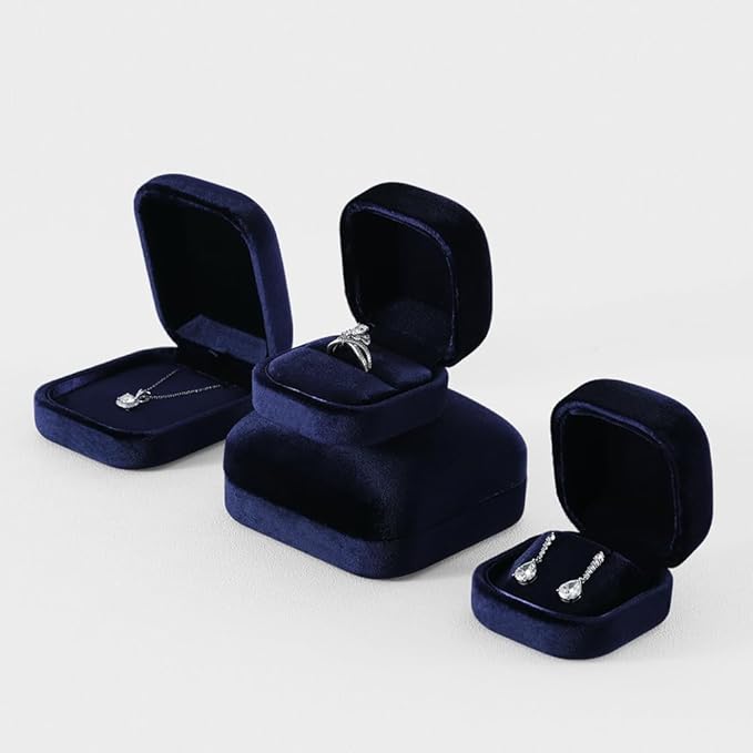 Resilient Velvet Ring Earrings Bracelet Necklace Display Box, Travel Mini Jewelry Organizer Case (Blue, Bracelet Box)