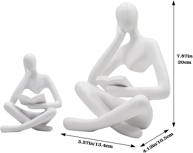 Gold Reading Women Statue, Thinker Sculptures, Abstract Art Ornament, Modern Aesthetic Figurine Decoration, Suitable for Home Living Room Bedroom Office Shelf Table Desk Bookshelf Decor (White Left)