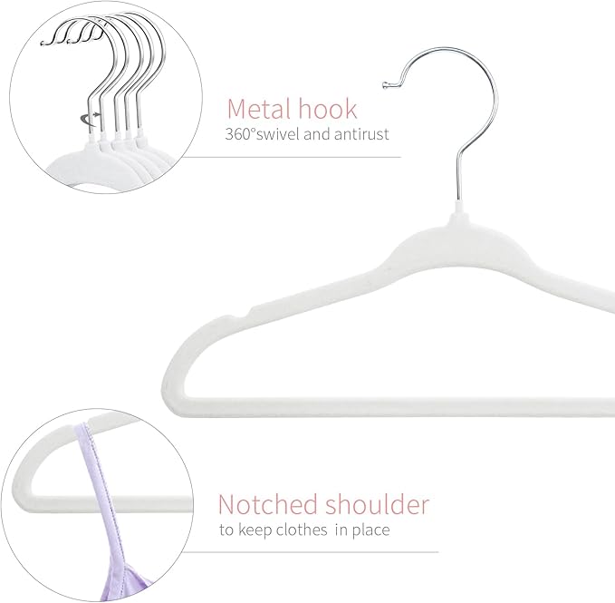 ManGotree Baby Velvet Clothes Hangers, 10.95'' Non-Slip Kids Hangers, Space Saving Hangers for Infant Toddler Children, 15 Pack (White)