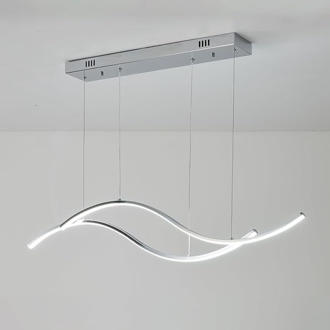Modern Led Pendant Light, Dimmable Chrome Led Chandelier for Dining Room Light Fixture Over Table Creative Wave Pendant Light for Kitchen Island, Dining Room, Bedroom(Chrome)