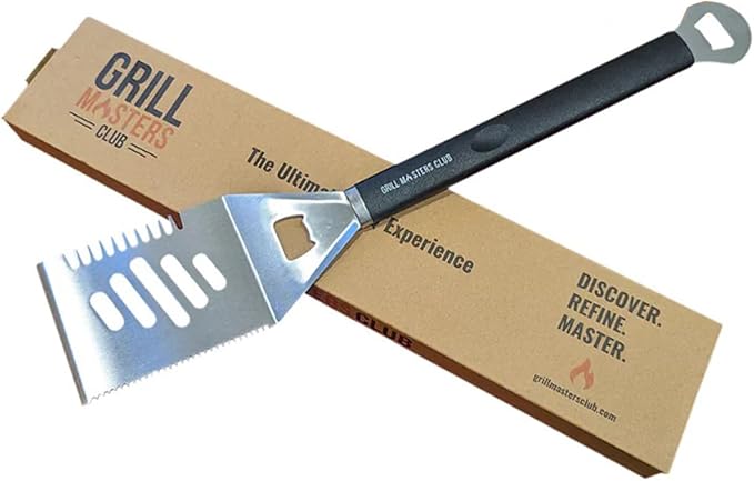 4-in-1 BBQ Spatula | Multifunctional Stainless Steel Grill Spatula with Polypropylene Handle, Serrated Edges, Bottle Opener | Perfect for BBQ grills, kebabs for Camping & Picnics