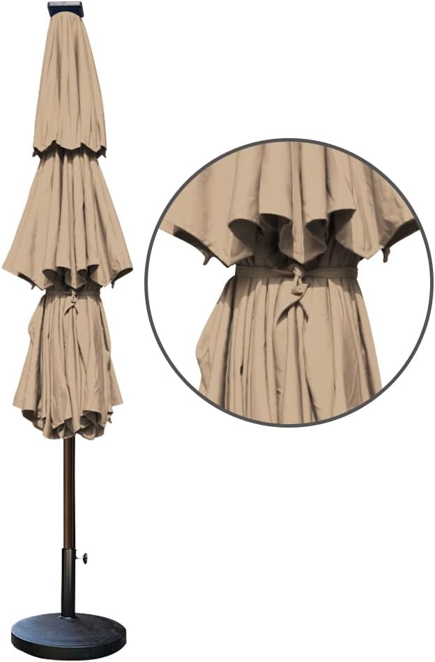 EliteShade USA 10-Year-Non-Fading Solar 9ft 3 Tiers Market Umbrella with 80 LED Lights Patio Umbrellas Outdoor Table with Ventilation,Heather Beige