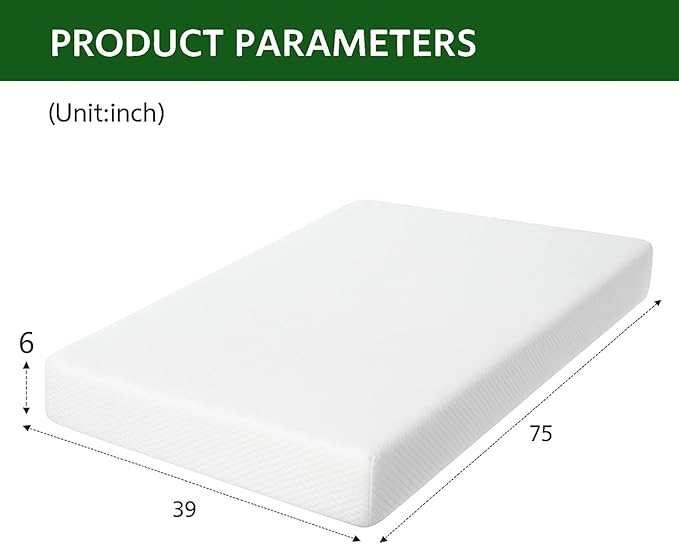 6 Inch Twin Size Mattress in a Box,Memory Foam Mattress for Comfort Sleep, Cooling Night Sleep & Pressure Relief, Ships Compressed (6", Twin)