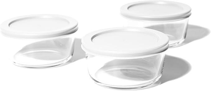 6-Piece Glass Food Storage Containers Set (3 Containers + 3 BPA-Free Lids) | 2-Cup, Leakproof | Microwave, Freezer, Oven & Dishwasher Safe | Ideal for Meal Prep & Pantry Organization