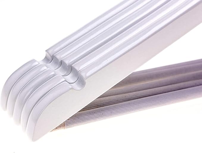 30 Quality Wooden Hangers - Slightly Curved Hanger 30-Pack Sets - Solid Wood Coat Hangers with Stylish Chrome Hooks - Heavy-Duty Clothes, Jacket, Shirt, Pants, Suit Hangers (White, 30), 17.5 inch