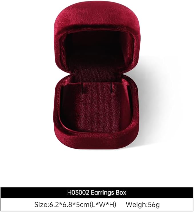 Resilient Velvet Ring Earrings Bracelet Necklace Display Box, Travel Mini Jewelry Organizer Case (Red, Earrings Box)