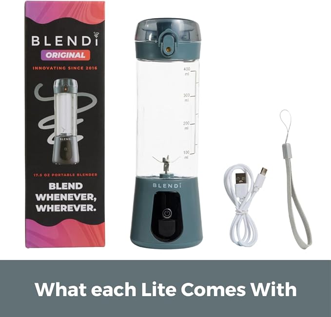 BLENDi Lite Portable Blender (17oz) – USB Rechargeable, Powerful 70W Motor for Smoothies, Protein Shakes & More – Compact, Travel-Friendly & BPA-Free (Gray)